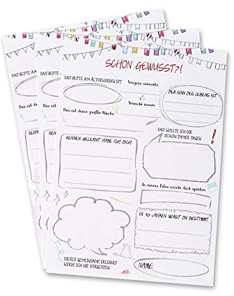FEENSTAUB Gästebuch Karten Geburtstag, Karten Gästebuch, Gästebuchkarten zum Ausfüllen, Gästekarten für die Geburtstagsfeier, Karten für Gäste mit lustigen Fragen zum Ausfüllen, Geschenkidee