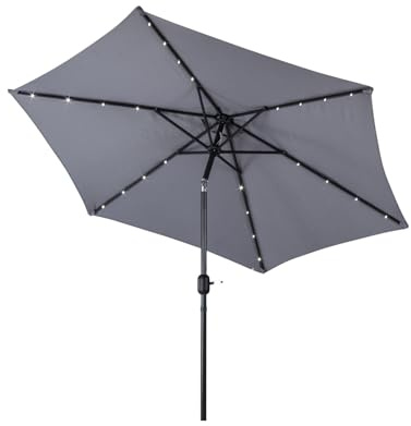 DEMA Alu Sonnenschirm Gartenschirm Schirm Ø 2,7 m 270 cm Solar/LED 24 Lämpchen anthrazit grau