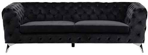 Beliani Klassisches Polstersofa Samtstoff Chesterfield Style schwarz Sotra
