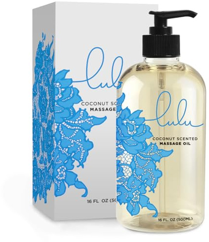 Lulu Coconut Massage Oil with Fractionated Coconut & Cocoa Butter Hydrating Non-Greasy Body Oil for Smooth Skin & Relaxation Aromatherapy for Date Night Couples Massage & Massage Therapy 16 fl oz Pump