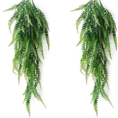 JaneYi 2 piezas Artificiales de Helecho Boston para Plantas de Plástico Follaje de Vid de Sauce Falso Hiedra Artificial para Colgar Helechos Vegetales para Hogar Oficina Cafetería Pared Jardín