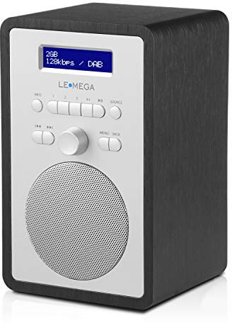 LEMEGA CR2+ Radio Digitale DAB/DAB+/FM, Alimentata dalla Rete, Doppio Allarme Orologio, Timer per Dormire in Cucina, 20 Preimpostate, Uscita Cuffie, Effetto Legno - Rovere Nero