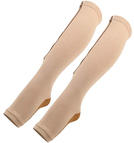 Kompressionsstrümpfe, bequem elastisch (L/XL, Reißverschluss-Socken (Hautfarbe + Kupfer-Unterseite))