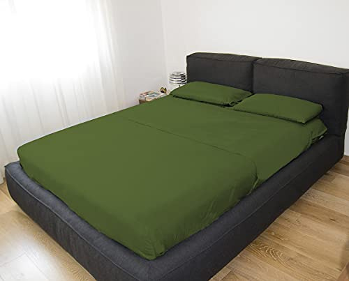 GEMITEX Completo letto Matrimoniale, Colore VERDE BOSCO, con Trattamento NO-STIRO, effetto Raso, in 100% Microfibra di poliestere. Composto da 2 lenzuola e 2 federe TINTA UNITA. Made in Italy