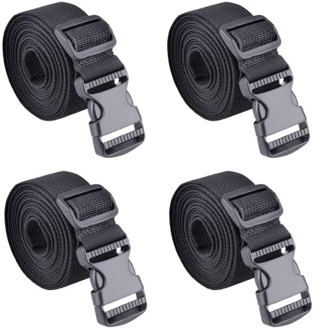 Azarxis svart nylonband 25 mm 38 mm med justerbara spännen, bagagebälte packremmar 4 stycken (svart – 25 mm, 3 m)