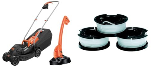 BLACK+DECKER Tondeuse Filaire 1000W et Coupe-Bordures Filaire 250W, Tondeuse à Gazon 32 cm avec 3 Hauteurs de Coupe & Lot de 3 Bobines de Rechange, 3 x 10 m de Fil en Nylon, Fil de ⌀1,5 mm