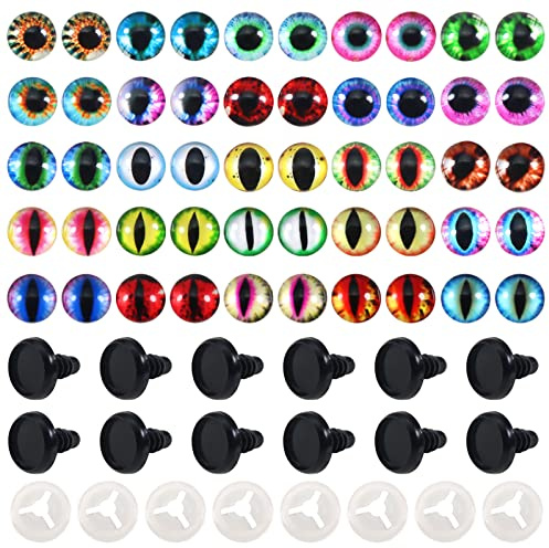 TOAOB 25 Paar Puppenaugen Sicherheitsaugen Bunt Set 12mm Kunststoff Bastel Augen mit Unterlegscheiben für Puppe Marionette