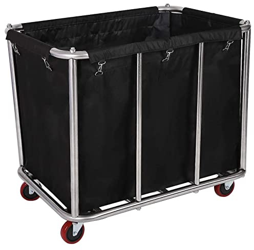 400 L Chariot à Linge Commercial Maison,Grand usage Acier inoxydable intensif Panier à Linge avec roulettes,pour le stockage de blanchisserie/école/hôtel/épicerie,120 kg de charge(Le noir-400 L)