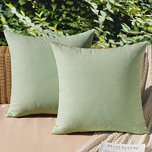 MIULEE Wasserdicht Outdoor Kissenbezug 50x50 Bohnengrün Sofakissen 2er Set | Dekokissen Modern Kissenbezüge Dekorativ Kissenhülle Deko aus Polyster Leinen-Optik für Garten Sofa Wohnzimmer Bett