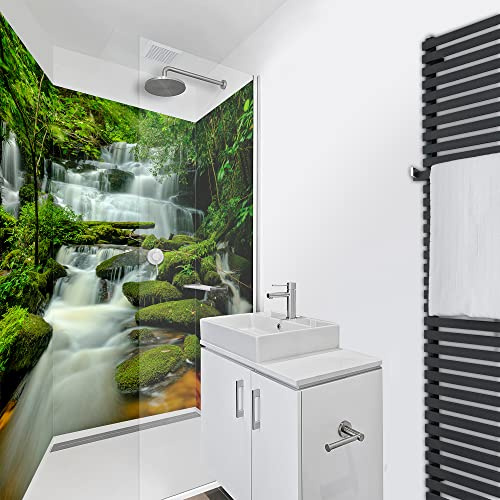 WANDFREUDE individuelle Duschrückwand Aluverbundplatte auf Maß (3 Stück - Grüner Wasserfall - Premium Matt Lack) – Dusche Wandverkleidung Duschwandverkleidung Duschrückwände
