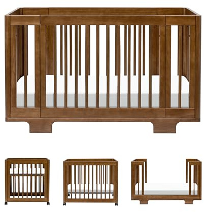Babyletto Yuzu Convertible All-Stages® Bassinet, Midi, Full-Size Crib in Natural Walnut, Greenguard Gold Certified, Portable & Adjustable with Conversion Kits and Pads Included