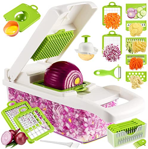 Gemüseschneider, 14 In 1 Gemüse Schneider, Würfelschneider mit 7 Austauschbare Klingen Vegetable Chopper Dicer für Hobeln Von Obst Gemüse, Karotte, Kartoffel, Knoblauch (Weiß)