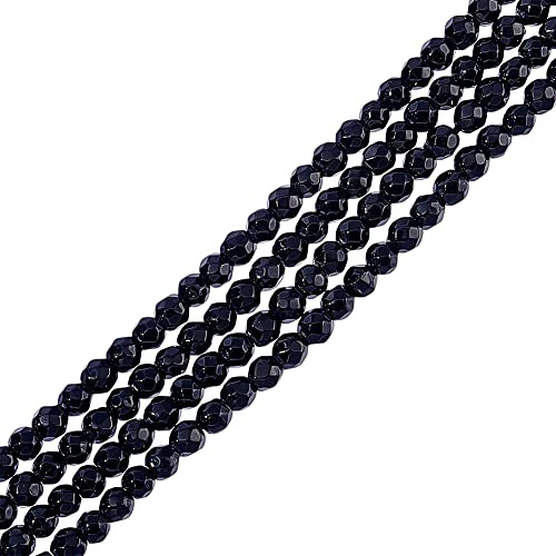 NBEADS Ca. 240 Stück 3 mm Mikro Facettierte Edelsteinperlen, Natürliche Schwarze Onyx-Perlen Natursteinperlen Vorhangperlen Für Die Herstellung von Halsketten Armbändern Und Schmuck Bohrung 1 mm