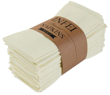 Solid Color Polyester Linen Blended Dinner Cloth Napkins - Set of 12 (40 x 40 cm) - For Events & Home Use (Cream)