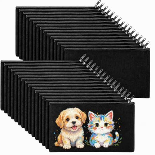 YOUNTHYE 30 stycken tomma tygpåsar med dragkedja, 12 x 21 cm svarta canvas-kosmetikväskor för målning, små gör-det-själv-pennfodral för bröllop, barns födelsedag och presenter