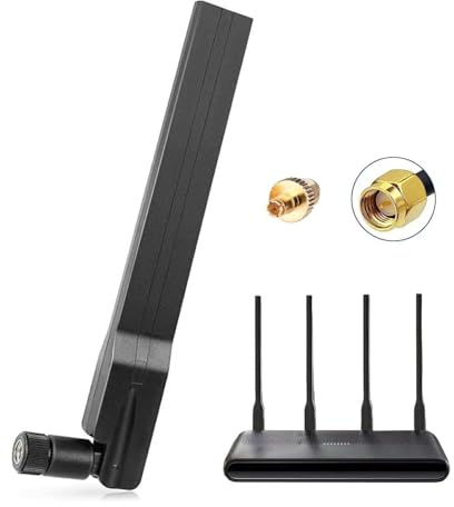 Maswell Antenne externe de rechange 4G LTE 5G, antenne omnidirectionnelle 600-6000 MHz Bluetooth, Wimax, WiFi 6, et Zigbee, SMA mâle avec adaptateur TS9 pour modem, routeur, MiFi, WAP, etc.