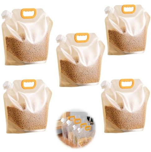 5 Stück Lebensmittel-Aufbewahrungsbeutel, Korn, feuchtigkeitsbeständig, versiegelte Tasche, Stand-up-Lebensmittelbeutel, groß, wiederverwendbar, versiegelter Beutel mit Griff und Kappe, BPA-frei…