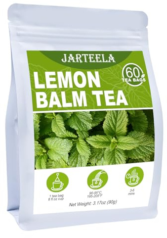 Jarteela Lemon Balm Tea, 1.5g x 60 Count - Natural Melissa Officinalis - Pyramid Herbal Lemon Balm Tea Bags for Digestion - Non-GMO - Caffeine-Free