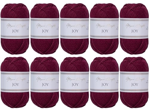 Utopia Crafts JOY Uni Strick- und Häkelgarn, Weich, Pflegeleicht, 100% Polyacryl, 10x 50 g Knäuel, 150m (Dunkel Lila)