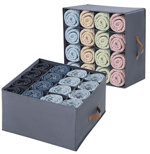 AINIYNM 2 Pack Clothes Organiser for Wardrobe Storage 16 Cell Drawer Organiser Clothes Boxes Foldable Clothing Dividers for Jeans, Pants, Shirts, Trouser,Towel