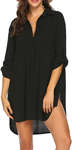 Ekouaer Women's Swimsuit Bikini Summer Shirt Ladies Beach Cover Ups Plus Size Beachwear Bathing Suit Beach Dress, Black, 3XL