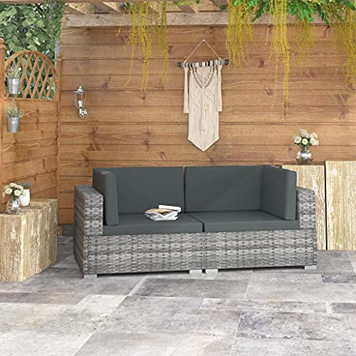 ARKEM Ecksofas 2 STK. mit Auflagen Poly Rattan Grau Sofa Mit Schlaffunktion Sofabett MultifunktionsmöBel Schlafsofa