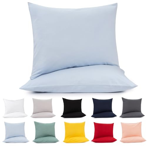 Lotusein Kissenbezug 40 x 80 cm (2er Set) - Blau - 100% Jersey Baumwolle 175 g/qm Kissenbezüge - Kissenhülle für Kissen mit Reißverschluss - Oeko-Tex Zertifiziert