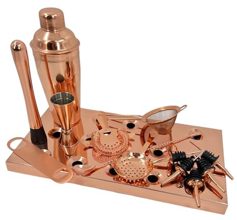 Premium Stainless Steel Cocktail Shaker Set: Bartender Kit, Cocktail Making Kit, Gift Set: Shaker, Jigger, Muddler, Strainer, Pourers, Mixing Spoon, Bar Blade & More (Copper, 14 Piece)