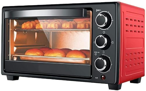 BTURYT Mini Horno y Parrilla, Horno Eléctrico de 23 L, 1300 W, Temperatura Ajustable 70-250 ℃ y Temporizador de 60 Minutos, Horno Tostador de Convección para Encimera (Rojo)