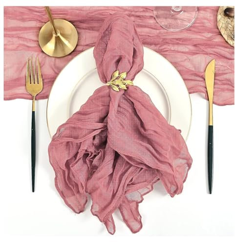 Yurosiay 50x50cm Gaze Servietten Boho Stoffservietten Käsetuch Vintage Gaze Servietten Tischdekortuch Quadratische Rustikale Stoffe Tuch Servietten für Zuhause Hochzeit Party Dunkelrosa 6 Stück