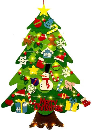 DIY Weihnachtsbaum, Filz Weihnachtsbaum Set für Kinder mit 32Pcs Abnehmbaren Ornamenten, Weihnachten Wand Dekor Baum für Home Tür Wand