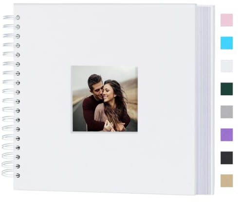 Miaikoe 25,5x25,5 cm DIY Scrapbook Album mit Fenster Hardcover Kraft Blank Papier Schrottbuch mit 20 Blättern/40 Seiten für Gästebuch, Familien Hochzeitstag (Weiß)