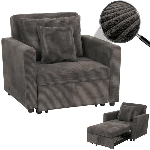 Mendler Schlafsessel HWC-L90 Liegefläche 200x100cm Stoff Cord - dunkelgrau | Klappsessel, Gästebett, Relaxsessel