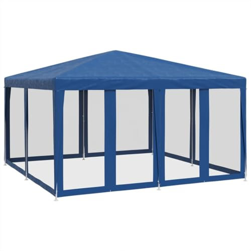vidaXL Partyzelt, Pavillon mit 8 Mesh-Seitenteilen, Gartenpavillon für Party Hochzeit, Festzelt Gartenzelt Eisengestell Wasserfest UV-beständig, Blau 4x4m HDPE