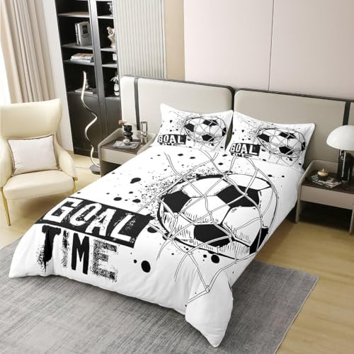TMMDH Copripiumino Singolo Calcio Completo Letto Singolo Sport Microfibra Morbido e Traspirante Copri piumino 135x200 Bambino con Cerniera e 2 Federe 50x80cm