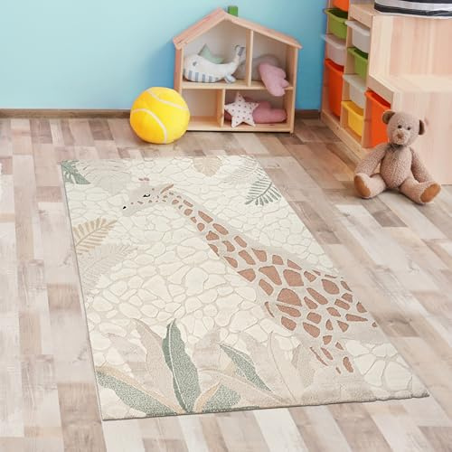 CARPETIA Alfombra Alfombra Runner mullida de fácil Cuidado Resistente Jirafa Nature Crema Verde, 80 x 150 cm