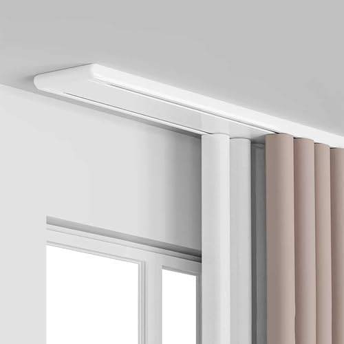 Deckenschiene Gardinen Schienensystem Zweireihige Vorhangschiene 2-läufige Gardinenschiene mit Deckenbefestigung Aluminium(White,2.4m(7.9ft))