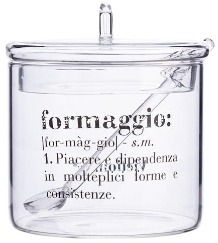 Villa d'Este Home Tivoli Formaggiera 400 ml con coperchio e cucchiaino in vetro, trasparente, Victionary