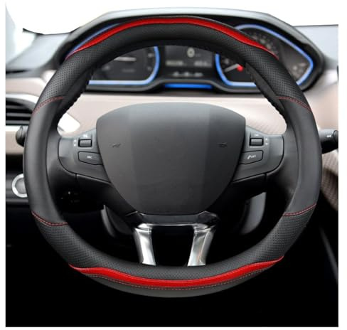 Fundas Volante para Peugeot 208 2012~2018 para Peugeot 308 2014~2021 2008 2013~2018 Funda para Volante Coche Cuero Y Fibra Carbono Cubierta Volante(Red)