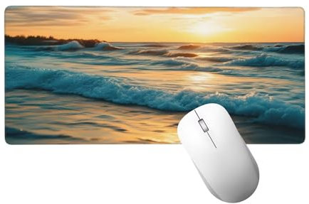 Gaming Mauspad XXL 900 x 400 mm, Mauspad Sonnenuntergang Mousepad XXL Schreibtischunterlage Groß Size, mit Genähten Kanten Mouse Pad Strand Mousepad für Spiele, Home Office Deko Geschenke H-459
