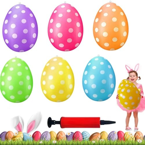 Osterdeko Outdoor, 6 Stück Aufblasbare Ostereier Ballon mit Luftpumpe, Plastik Ostereier XXL, Riesige Osterei Dekorationen Für Schaufenster Warenpräsentation, Garten, Party, Rasen