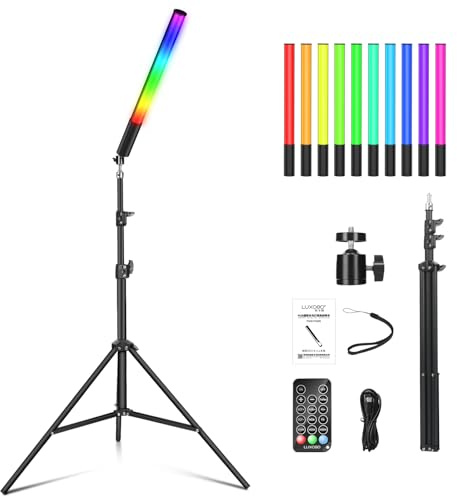 1 confezione di luce LED per video RGB, asta luminosa per fotografia, a LED, 2500 K-6500 K, CRI95+, luminosità regolabile 0-100%, con schermo LCD, con treppiede da 0,75 m fino a 2,08 m e telecomando