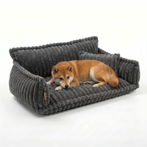 noviclass® Hundesofa Chaffar Hundebett | Orthopädische Matratze | Moderner Stil | Cord-Design Größen (Kohle, XL (120cm))