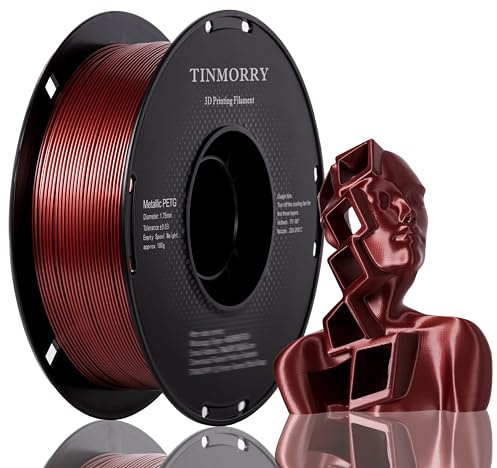 Metallisch PETG Filament 1,75 mm,TINMORRY PETG 3D Druck Filament, PETG mit einer schnellen Fließrate, kompatibel mit Bambu Lab FDM 3D Drucker, 1 kg, 1 Spule, Metallisch Dunkel Rot