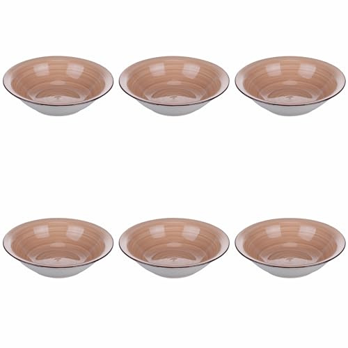 Lot de 6 assiettes creuses Ø 21,2 cm en grès peint à la main, terre cuite, 4 tons