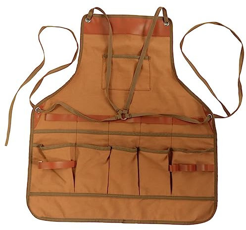 HOMSFOU Camping Bbq Apron for Men Heavy Duty Canvas Adjustable Cross Back Grilling and Cooking Apron with Pockets Multipurpose Outdoor Work Camping
