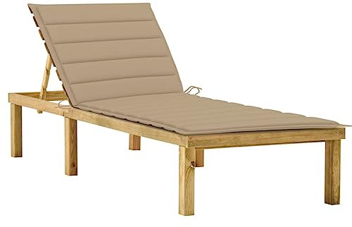 Makastle Sonnenliege Holz Gartenliege Wetterfest Balkonmöbel mit Auflage, Verstellbarer Rückenlehne, Outdoor Liegestuhl für Garten oder Balkon, 200 x 70 x (31.5-77) cm