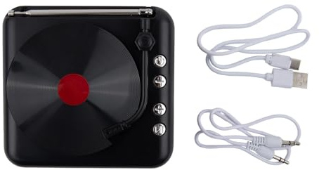 JoyousMall Giradischi con altoparlante mini giradischi in vinile, altoparlante wireless retrò, radio, stereo, multifunzione, compatibile con Bluetooth (nero)