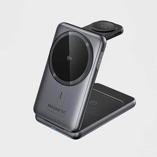 BKXCHA Chargeur Induction IPhone 3 en 1, Pliable Station de Charge Apple Rapide Wireless Charger avec Mag-Safe, 20W Adaptateur, Chargeur sans Fil pour IPhone 16/15/14/13/12/11/X, Apple Watch, AirPods