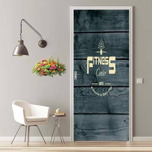 Türfolie Selbstklebend 3D Türaufkleber Fitness Retro Türtapete Selbstklebend Türposter 77X200 cm Türverkleidung Türtattoo Poster Abnehmbar Fototapete für Wohnzimmer Schlafzimmer Küche Bad -MT1956